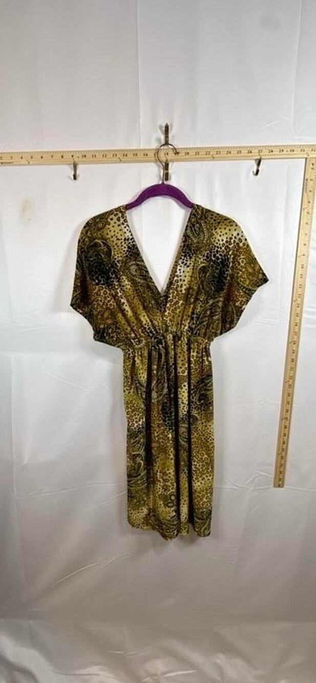 Just Love Cheetah Paisley Mini Dress Plunge V Neck Kimono Kaftan Boho Medium M